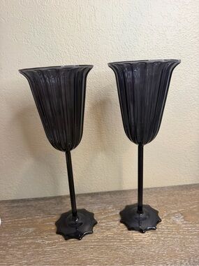 Threshold Set of 2 Black Ribbed Long Stem Champagne Glasses Halloween